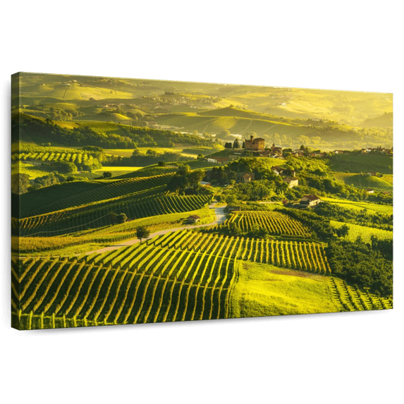 Elephant Stock Sunny Langhe Vineyards Wall Art - Horizontal Canvas Wall Art - Living Room Wall Decor - Nature Canvas - Yellow And Green Decor - 45" x 30"