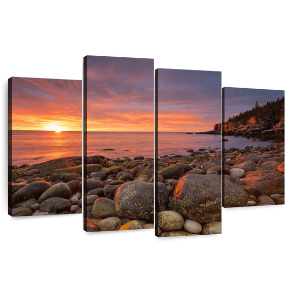 Elephant Stock Sunrise At Acadia National Park Wall Art - Horizontal Multi Panel Canvas - Living Room Wall Decor - Beach Multi Panel - Orange And Blue Decor - 36" x 22"