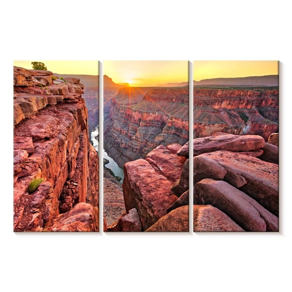 Elephant Stock Sunrise Over Grand Canyon Wall Art - Horizontal Multi Panel Canvas - Living Room Wall Decor - Nature Multi Panel - Yellow And Beige Decor - 65" x 42"
