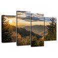 thumbnail image 1 of Elephant Stock Sunrise In Smoky Mountains Wall Art - Horizontal Multi Panel Canvas - Living Room Wall Decor - Nature Multi Panel - Green And Blue Decor - 75" x 48", 1 of 8
