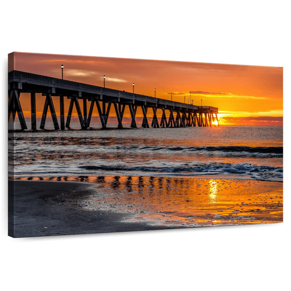 Elephant Stock Sunrise In Wrightsville Dock Wall Art - Horizontal Canvas Wall Art - Living Room Wall Decor - Nautical Canvas - Gray And Orange Decor - 12" x 8"