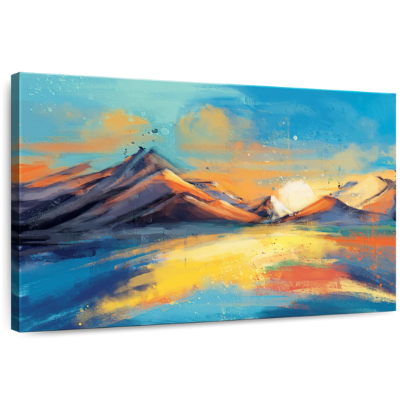 Elephant Stock Sunset Abstract Landscape Wall Art - Horizontal Canvas Wall Art - Living Room Wall Decor - Abstract Canvas - Gold And Turquoise Decor - 12" x 8"