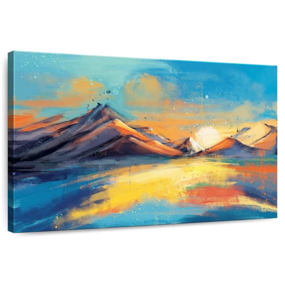 Elephant Stock Sunset Abstract Landscape Wall Art - Horizontal Canvas Wall Art - Living Room Wall Decor - Abstract Canvas - Gold And Turquoise Decor - 12" x 8"
