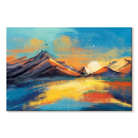 Elephant Stock Sunset Abstract Landscape Wall Art - Horizontal Canvas Wall Art - Living Room Wall Decor - Abstract Canvas - Gold And Turquoise Decor - 12" x 8"