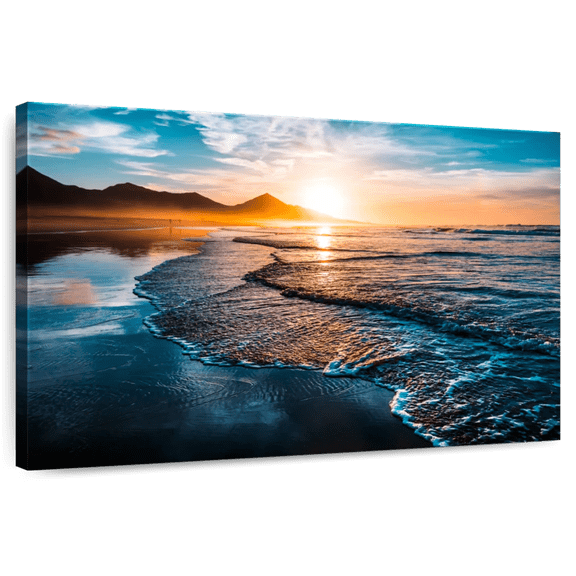 Elephant Stock Sunset Beach Waves Wall Art - Horizontal Canvas Wall Art - Living Room Wall Decor - Beach Canvas - Teal And Orange Decor - 48" x 32"
