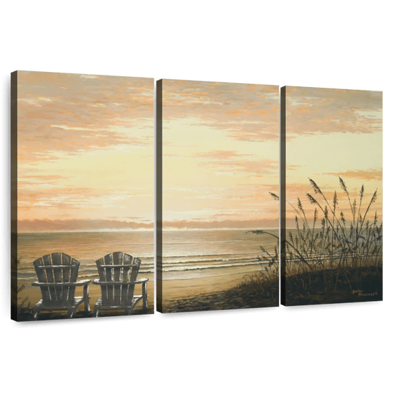 Elephant Stock Sunset Chairs Wall Art - Horizontal Multi Panel Canvas - Living Room Wall Decor - Beach Multi Panel - Gray And Orange Decor By Bruce Nawrocke - 33" x 20"