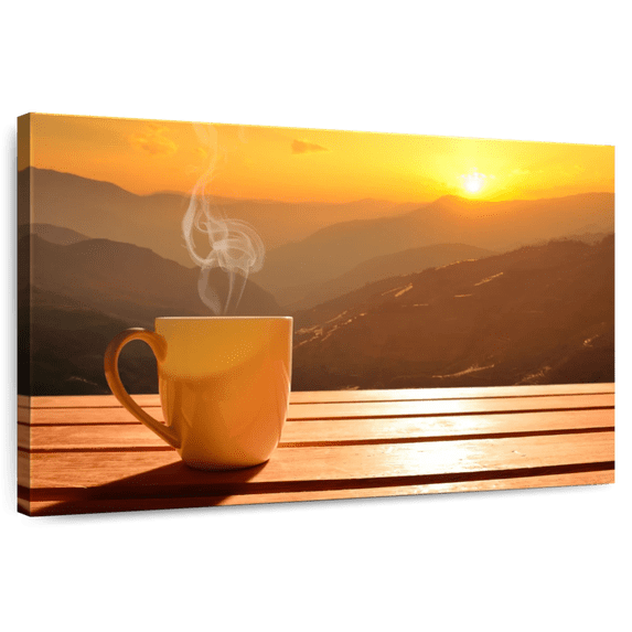 Elephant Stock Sunset Coffee Wall Art - Horizontal Canvas Wall Art - Dining Room Wall Decor - Food And Drink Canvas - Orange And Brown Decor - 48" x 32"