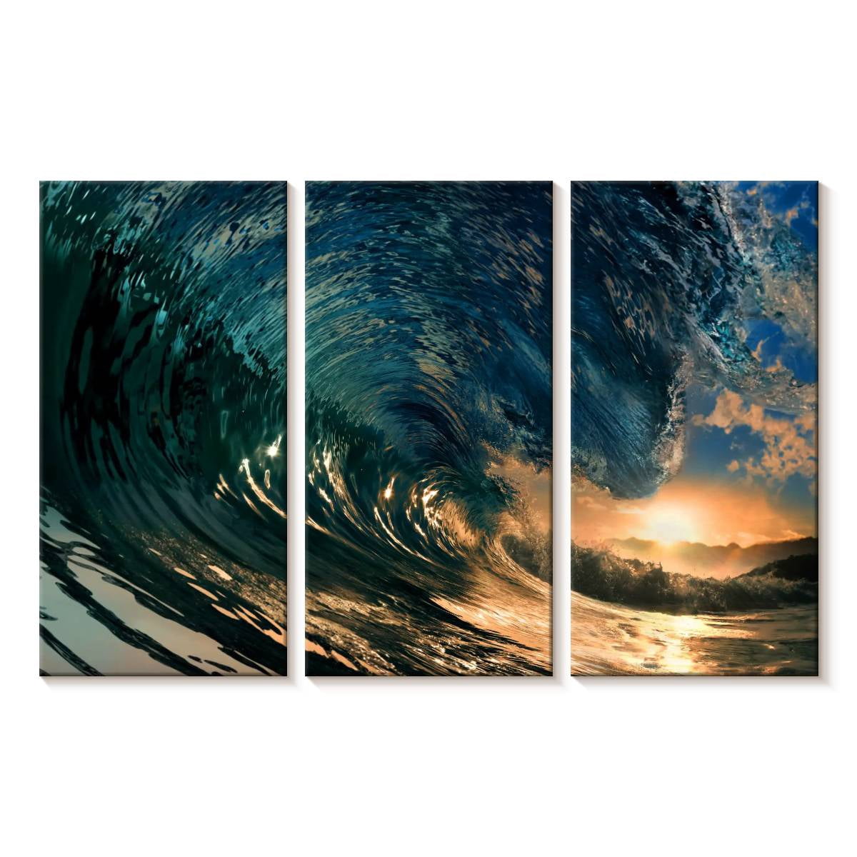 Elephant Stock Sunset Colored Ocean Wave Wall Art - Horizontal Multi ...