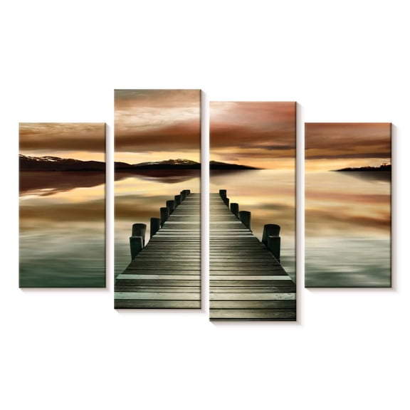 Elephant Stock Sunset Jetty Wall Art - Horizontal Multi Panel Canvas - Living Room Wall Decor - Nautical Multi Panel - Brown And Beige Decor By Danita Delimont - 24" x 14"