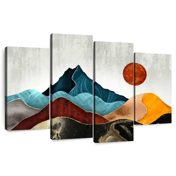 Elephant Stock Sunset Over Mountains Wall Art - Horizontal Multi Panel Canvas - Living Room Wall Decor - Nature Multi Panel - Gray And Blue Decor - 36" x 22"