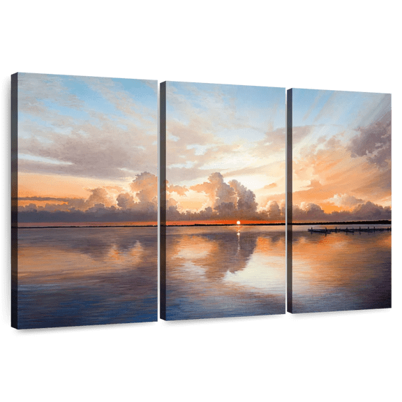Elephant Stock Sunset Sunrise Wall Art - Horizontal Multi Panel Canvas - Living Room Wall Decor - Nature Multi Panel - Orange And Blue Decor By Bruce Nawrocke - 50" x 32"