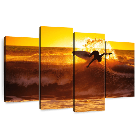 Elephant Stock Surfboard Addict Wall Art - Horizontal Multi Panel Canvas - Living Room Wall Decor - Hobbies And Lifestyle Multi Panel - Orange And Brown Decor - 36" x 22"