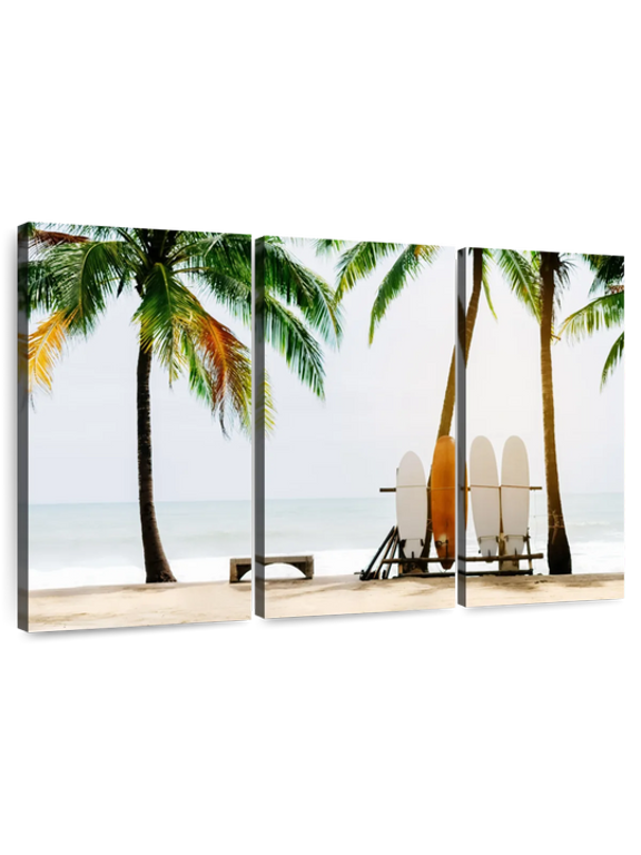 Surfboard Setup Wall Art - Horizontal Multi Panel Canvas - Living Room Wall Decor - Hobbies And Lifestyle Multi Panel - Brown And Green Decor - 74" x 48"