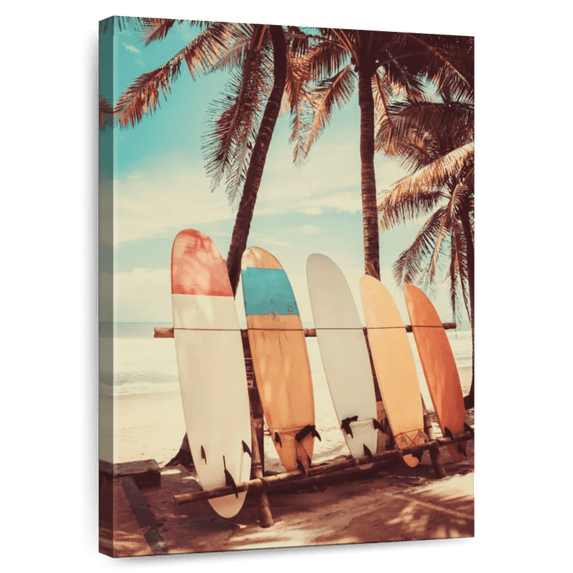 Elephant Stock Surfboards Retro Wall Art - Vertical Canvas Wall Art - Hallway Wall Decor - Hobbies And Lifestyle Canvas - Brown And Blue Decor - 32" x 48"
