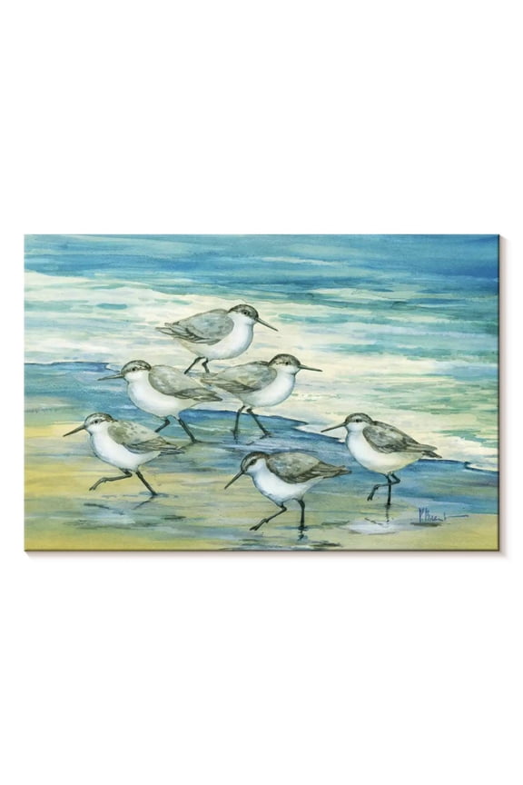 Surfside Sandpipers Wall Art - Horizontal Canvas Wall Art - Living Room Wall Decor - Animal Canvas - Yellow And Blue Decor By Paul Brent - 12" x 8"