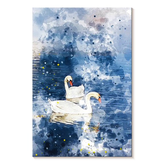Elephant Stock Swans Amour Wall Art - Vertical Canvas Wall Art - Living Room Wall Decor - Animal Canvas - Blue And Beige Decor By Chamira Young - 32" x 48"
