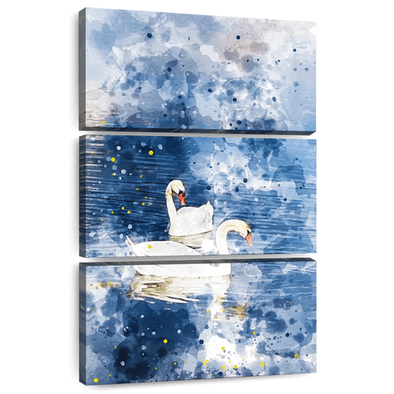 Elephant Stock Swans Amour Wall Art - Vertical Multi Panel Canvas - Living Room Wall Decor - Animal Multi Panel - Blue And Beige Decor By Chamira Young - 20" x 32"