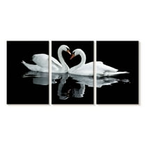 Elephant Stock Swans In Love Wall Art - Horizontal Multi Panel Canvas - Living Room Wall Decor - Animal Multi Panel - Black And Gray Decor - 26" x 12"