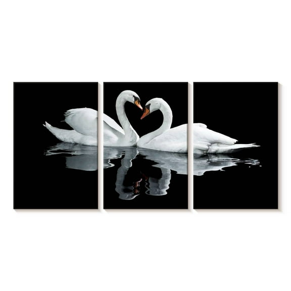 Elephant Stock Swans In Love Wall Art - Horizontal Multi Panel Canvas - Living Room Wall Decor - Animal Multi Panel - Black And Gray Decor - 26" x 12"