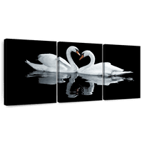 Elephant Stock Swans In Love Wall Art - Horizontal Multi Panel Canvas - Living Room Wall Decor - Animal Multi Panel - Black And Gray Decor - 26" x 12"