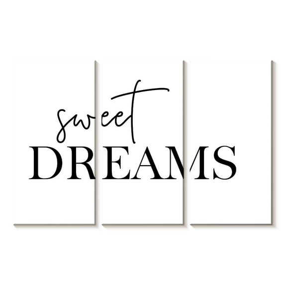 Elephant Stock Sweet Dreams Typography Wall Art - Horizontal Multi Panel Canvas - Bedroom Wall Decor - Inspirational And Typography Multi Panel - Black And White Decor By Nouveau Prints - 23" x 14"