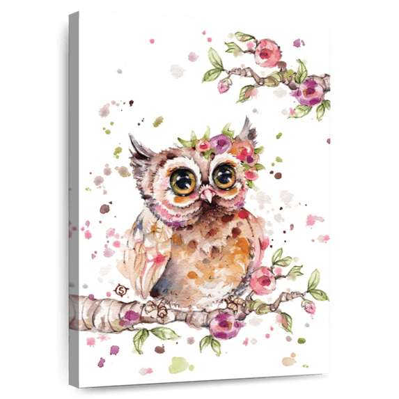 Elephant Stock Sweet Owl Wall Art - Vertical Canvas Wall Art - Living Room Wall Decor - Animal Canvas - Brown And Pink Decor By Sillier Than Sally - 24" x 36"