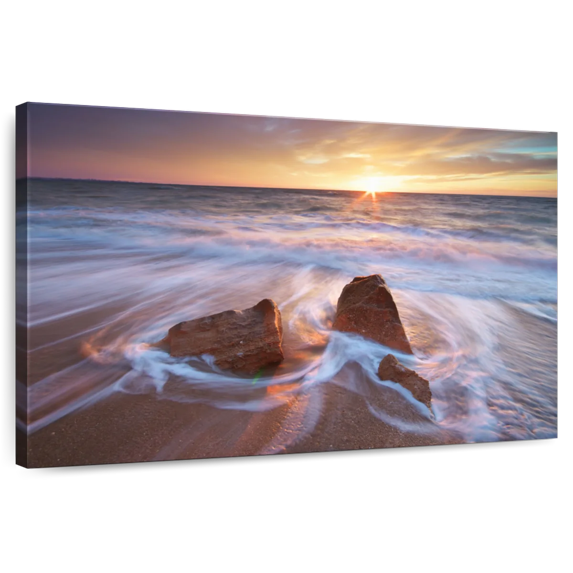 Elephant Stock Swirling Ocean Wave Wall Art - Horizontal Canvas Wall Art - Living Room Wall Decor - Beach Canvas - Blue And Gray Decor - 45" x 30"