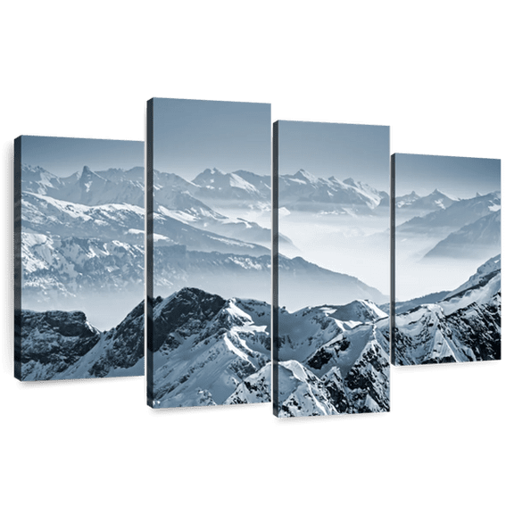 Elephant Stock Swiss Mountain Peaks Wall Art - Horizontal Multi Panel Canvas - Living Room Wall Decor - Nature Multi Panel - Blue And Black Decor - 36" x 22"