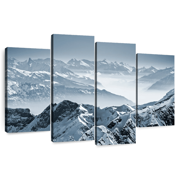 Elephant Stock Swiss Mountain Peaks Wall Art - Horizontal Multi Panel Canvas - Living Room Wall Decor - Nature Multi Panel - Blue And Black Decor - 84" x 54"