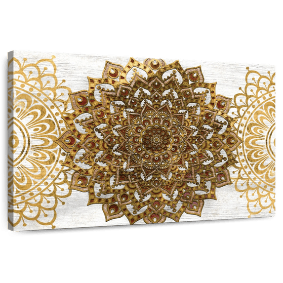 Elephant Stock Symbolic Mandalas Wall Art - Horizontal Canvas Wall Art - Living Room Wall Decor - Decor Elements Canvas - Brown And White Decor - 48" x 32"