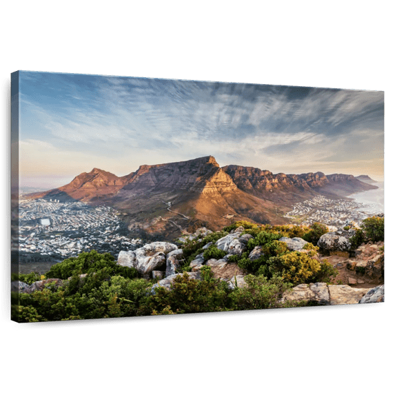 Elephant Stock Table Mountain Wall Art - Horizontal Canvas Wall Art - Living Room Wall Decor - Places Canvas - Blue And Beige Decor - 30" x 20"