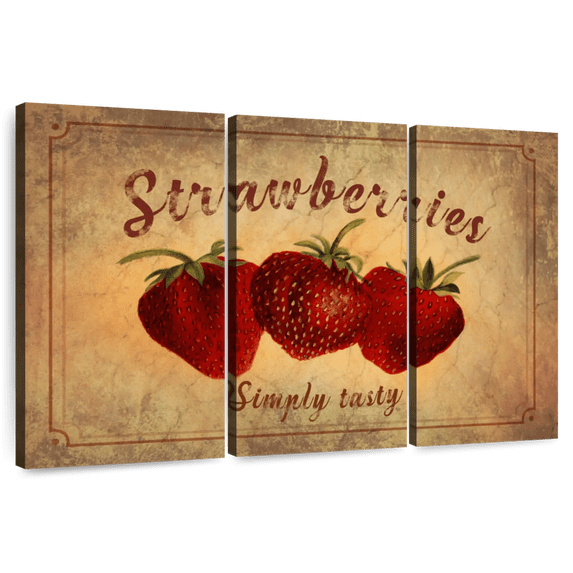 Elephant Stock Tasty Strawberries Wall Art - Horizontal Multi Panel Canvas - Living Room Wall Decor - Food And Drink Multi Panel - Orange And Brown Decor - 45" x 28"