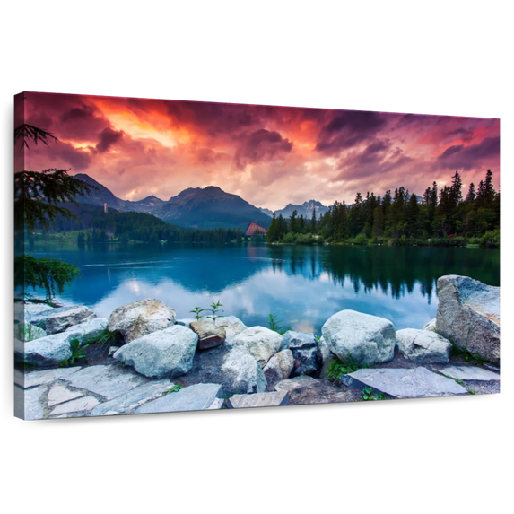 Elephant Stock Tatra Mountain Lake Wall Art - Horizontal Canvas Wall Art - Living Room Wall Decor - Nature Canvas - Gray And Teal Decor - 36" x 24"