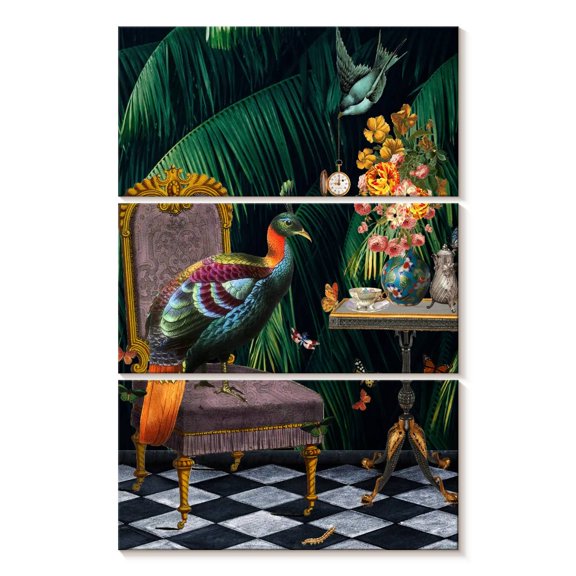 Elephant Stock Tea Time Wall Art - Vertical Multi Panel Canvas - Living Room Wall Decor - Animal Multi Panel - Gray And Orange Decor By Erika c. Brothers - 42" x 65"