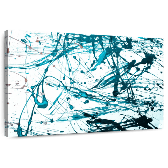 Elephant Stock Teal Abstract Wall Art - Horizontal Canvas Wall Art - Living Room Wall Decor - Abstract Canvas - White And Teal Decor - 51" x 34"
