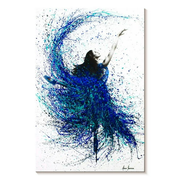 Elephant Stock Teal Wave Dance Wall Art - Vertical Canvas Wall Art - Living Room Wall Decor - Dance Canvas - White And Black Decor By Ashvin Harrison - 8" x 12"