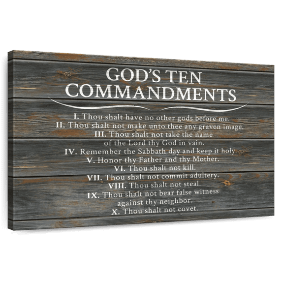 Elephant Stock Ten Commandments Wall Art - Horizontal Canvas Wall Art - Living Room Wall Decor - Religion And Spirituality Canvas - Brown And Gray Decor - 48" x 32"