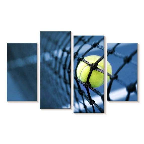 Elephant Stock Tennis Net Wall Art - Horizontal Multi Panel Canvas - Living Room Wall Decor - Sports Multi Panel - Green And Blue Decor - 24" x 14"