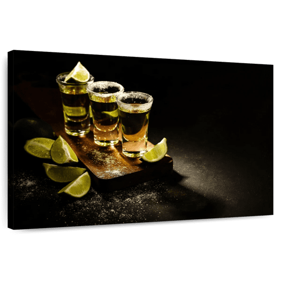 Elephant Stock Tequila Shots Wall Art - Horizontal Canvas Wall Art - Living Room Wall Decor - Food And Drink Canvas - Black And Yellow Decor - 36" x 24"