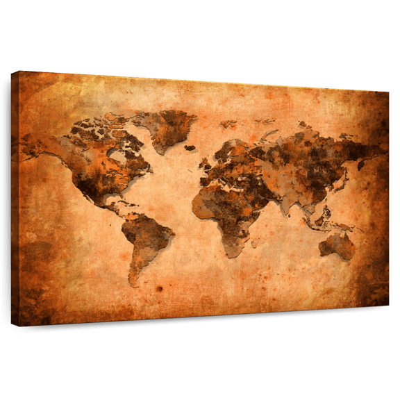 Elephant Stock Terracotta World Map Wall Art - Horizontal Canvas Wall Art - Living Room Wall Decor - Map Canvas - Orange And Brown Decor - 12" x 8"