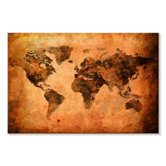 Elephant Stock Terracotta World Map Wall Art - Horizontal Canvas Wall Art - Living Room Wall Decor - Map Canvas - Orange And Brown Decor - 39" x 26"