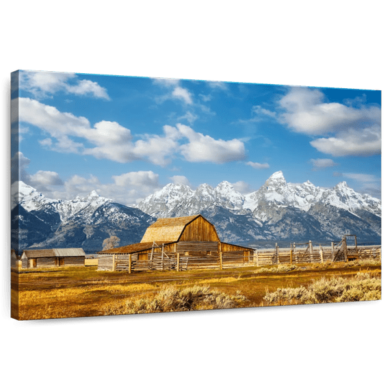 Elephant Stock Teton Range Moulton Barn Wall Art - Horizontal Canvas Wall Art - Living Room Wall Decor - Nature Canvas - Gray And Blue Decor - 12" x 8"