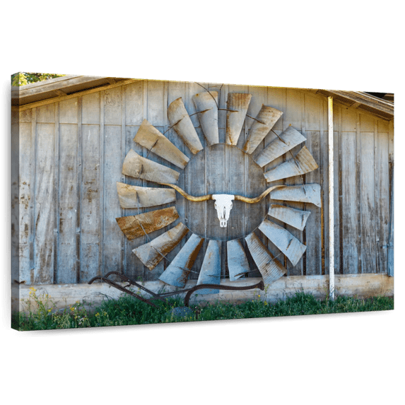 Elephant Stock Texas Barn Wall Art - Horizontal Canvas Wall Art - Living Room Wall Decor - Architecture Canvas - Brown And Blue Decor - 39" x 26"