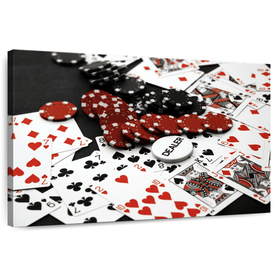 Elephant Stock Texas Hold 'Em Poker Game Wall Art - Horizontal Canvas Wall Art - Living Room Wall Decor - Hobbies And Lifestyle Canvas - Black And Red Decor - 36" x 24"
