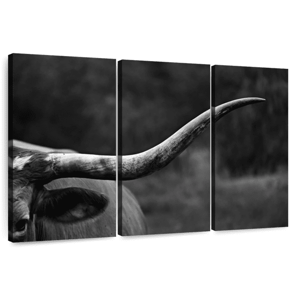 Elephant Stock Texas Longhorn Cattle Wall Art - Horizontal Multi Panel Canvas - Living Room Wall Decor - Animal Multi Panel - White And Black Decor - 74" x 48"