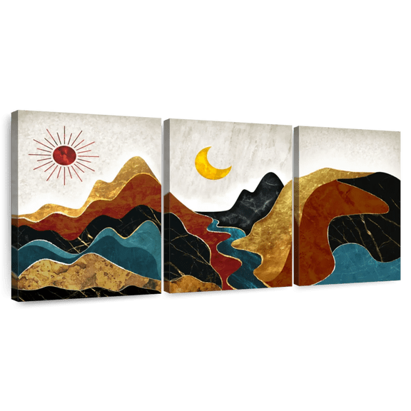 Elephant Stock Textured Mountain Landscape Abstract Wall Art - Horizontal Multi Panel Canvas - Living Room Wall Decor - Nature Multi Panel - Red And Black Decor - 26" x 12"