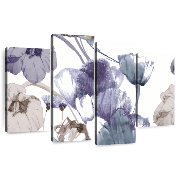 Elephant Stock Textured Tulips Wall Art - Horizontal Multi Panel Canvas - Living Room Wall Decor - Floral And Botanical Multi Panel - White And Blue Decor - 36" x 22"
