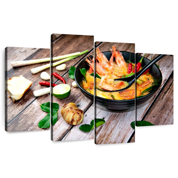 Elephant Stock Thai Tom Yum Kung Soup Wall Art - Horizontal Multi Panel Canvas - Dining Room Wall Decor - Food And Drink Multi Panel - Gray And Beige Decor - 52" x 32"