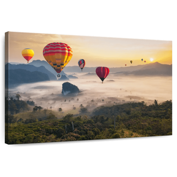 Elephant Stock Thailand Hot Air Balloons Wall Art - Horizontal Canvas Wall Art - Living Room Wall Decor - Transportation Canvas - Orange And Beige Decor - 12" x 8"
