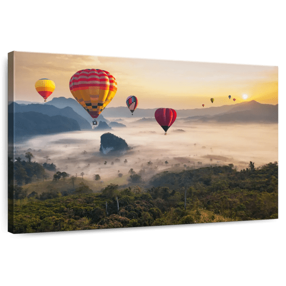 Elephant Stock Thailand Hot Air Balloons Wall Art - Horizontal Canvas Wall Art - Living Room Wall Decor - Transportation Canvas - Orange And Beige Decor - 48" x 32"